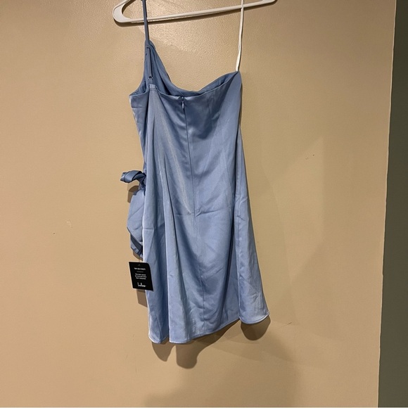 Lulus Meant To Be Together Light Blue Satin One Shoulder Mini Dress Size M - Picture 7 of 8